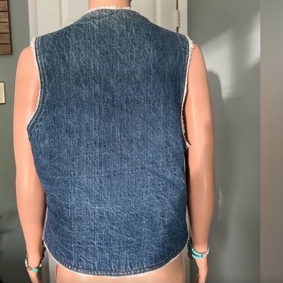 Levi's Blue Denim Jean Sherpa Vest Size M Vintage Made USA orange label unisex - Picture 4 of 11
